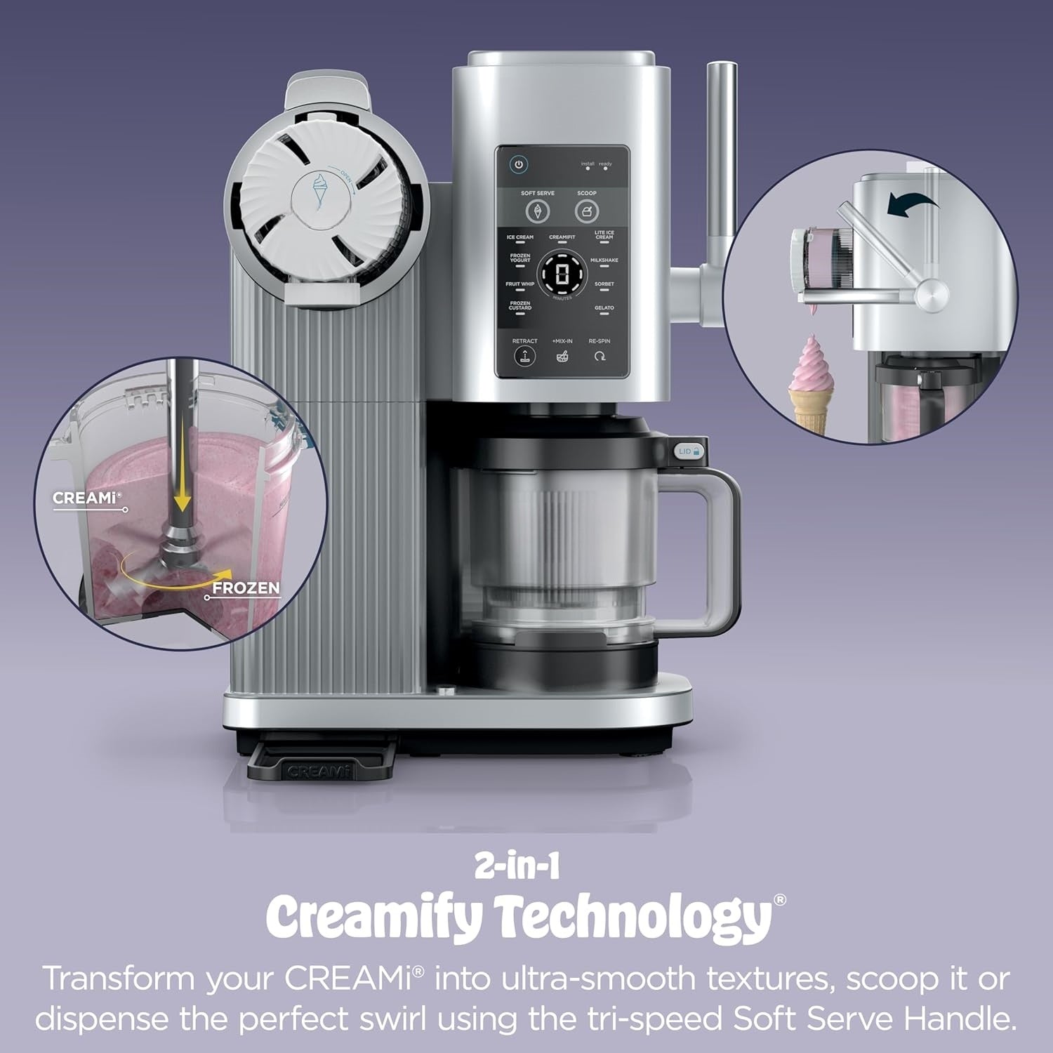 CREAMi 13-in-1 Ice Cream & Soft Serve Maker. Create Sorbet, Milkshakes, Frozen Yogurt & More at Home! Includes Exclusive Soft Serve Handle & (2) 16oz 2-in-1 Pint Tubs. Be the Hit of Every Gathering! |Order Today, Get $100 OFF.