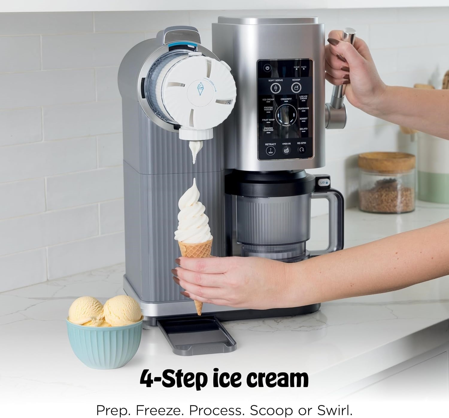CREAMi 13-in-1 Ice Cream & Soft Serve Maker. Create Sorbet, Milkshakes, Frozen Yogurt & More at Home! Includes Exclusive Soft Serve Handle & (2) 16oz 2-in-1 Pint Tubs. Be the Hit of Every Gathering! |Order Today, Get $100 OFF.