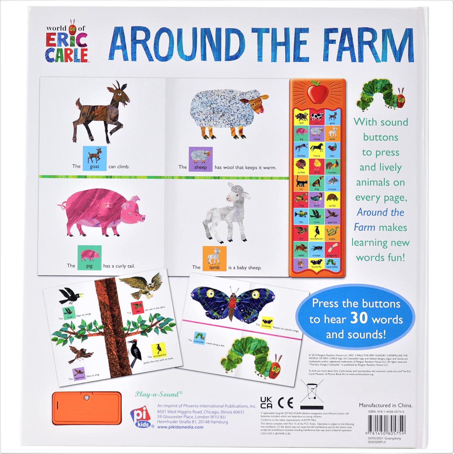 World of Eric Carle, Around the Farm 30-Button Animal Sound Book - Great for First Words - PI Kids Hardcover – Sound Book, January 31, 2013